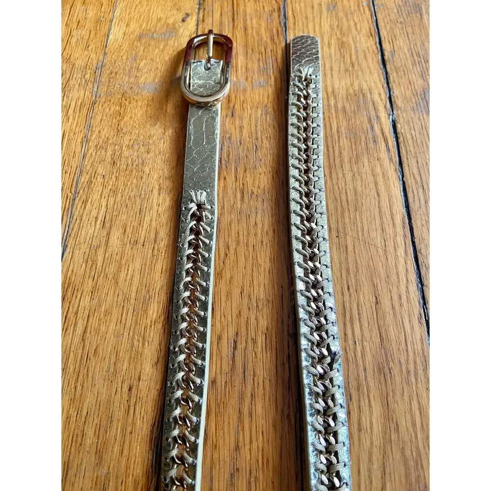 NINE WEST Gold Metallic Belt w/Chain Accent sz S